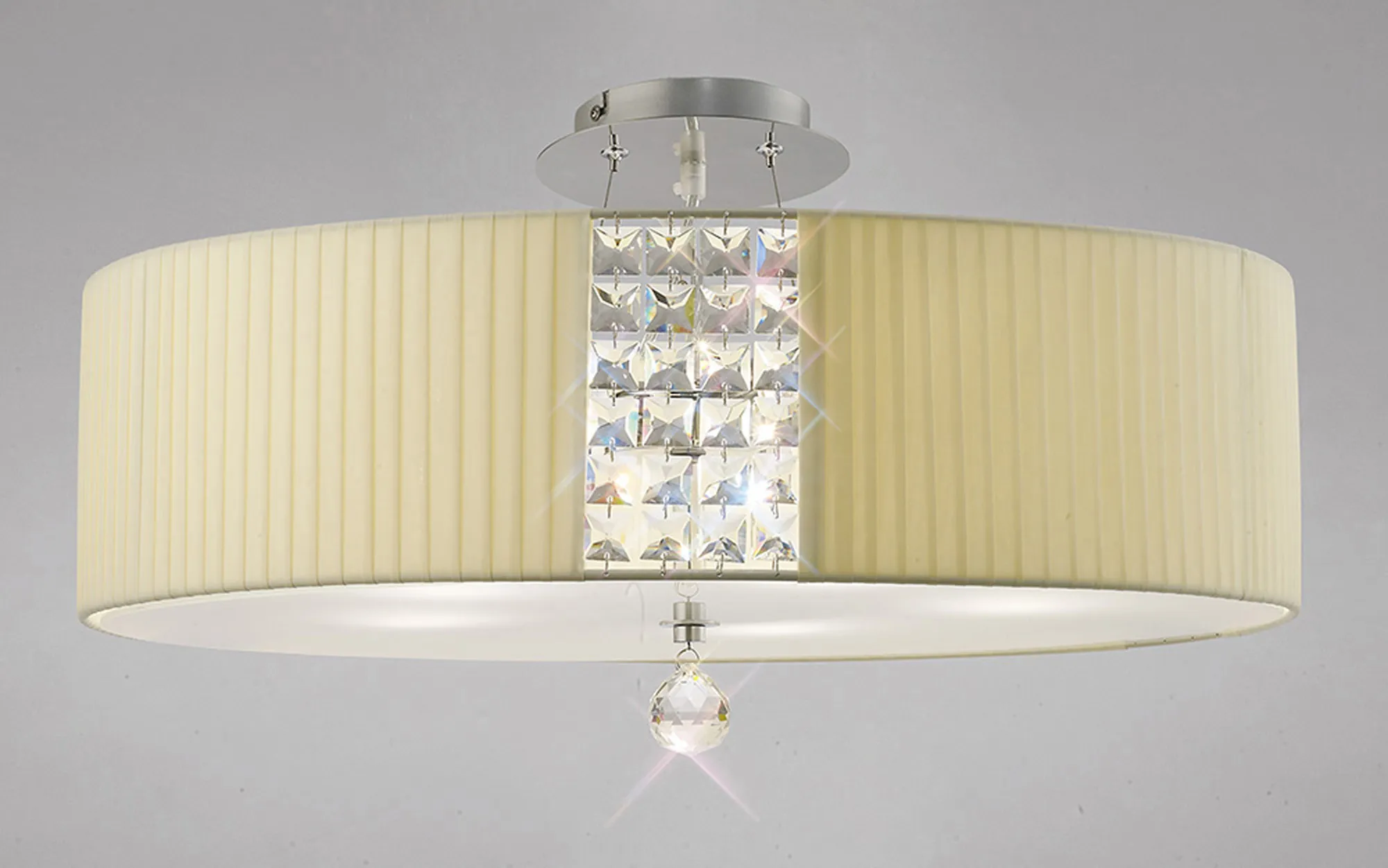 Evelyn Polished Chrome-Cream Crystal Ceiling Lights Diyas Linear Crystal Fittings